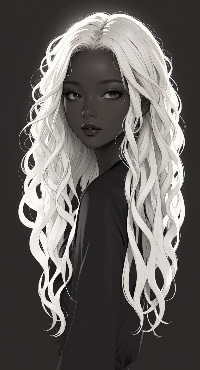 beautiful illustration, ultra-detailed, masterpiece, very long white hair, curly hair, wavy hair, afro curly hair