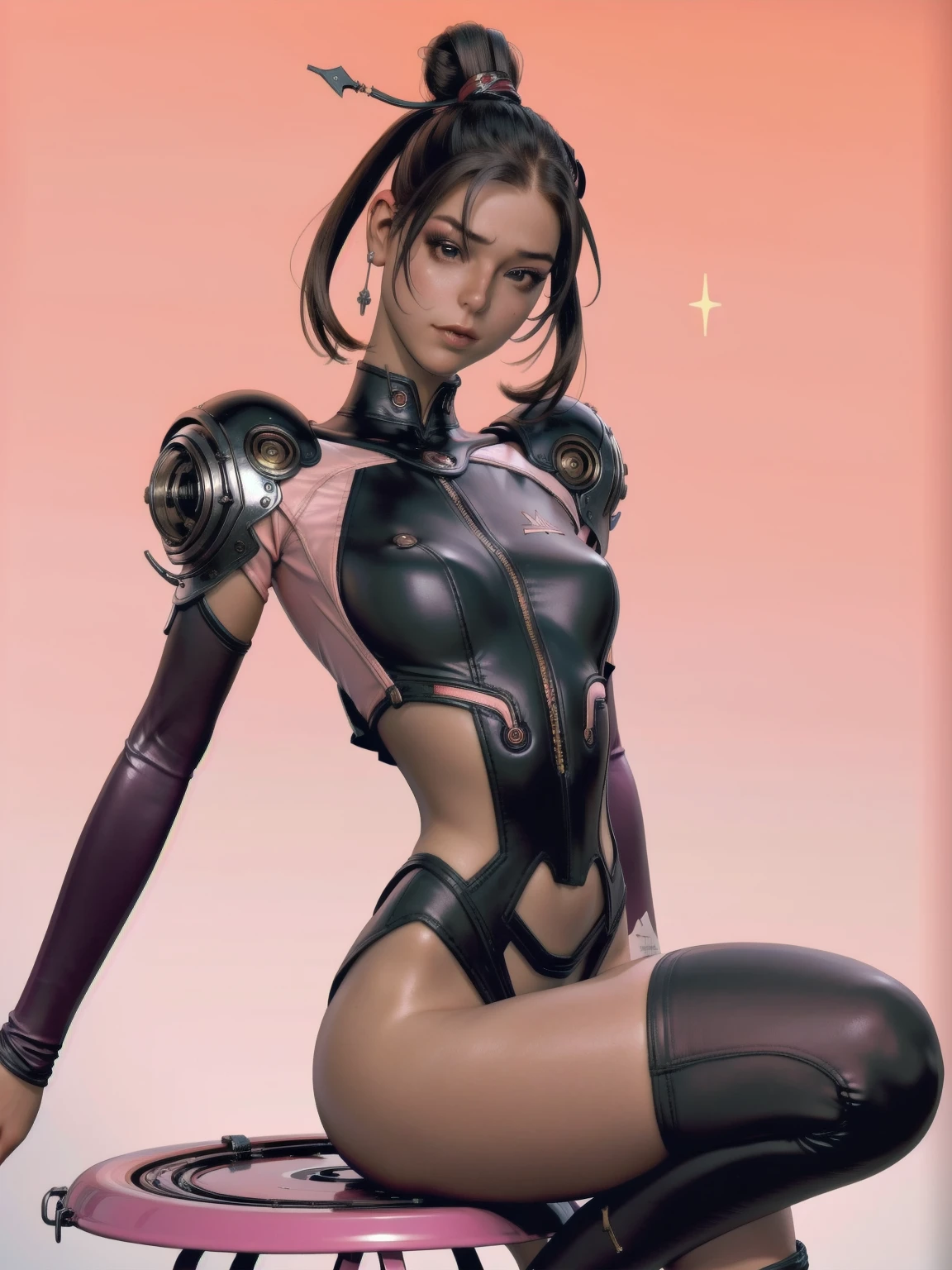 (((Woman))), (((best quality))), (((Masterpiece artwork))), (((AS-Adult))), (((1ガール))), ((( Bob Hairstyles ))), ((( latina ))), ((( darkskin ))), A 25-year-old cyberpunk gladiator with a perfect body, shoulder pads with metal spikes, Gladíolo do Brooklyn, tanned (( Bob Hairstyles )), Small leather panties, Football team ripped shirt, Simon Beasley, nearly naked（Simon Bisley）Urban barbarian style for《heavy metal》cover of a magazine, with short golden hair, Minimal clothing, Metal protection of the left arm，With complex graphics, Faded red with white stars and paisley motifs, Navy and white, Armor painted with aggressive graphics, Full of tips and rivets, (((from the knee up))), O fundo é Shepard Fairley（Shepard Fairey）Intricately designed painted walls，(CRU photo:1.2)，Pink Latex Jumpsuit，Hollow in，Holt collar, látex Ablaze,fair，sweaty legs，， pink body, wearing atsuko kudo latex clothing, wearing tight suit, pink and smooth skin, jumpsuits, Using latex, plástico Ablaze, pele Ablaze metálica Ablaze, The color of pink glow, latex clothing, chrome body, terno de látex Ablaze cyberpunk, Ablaze, terno de látex Ablaze futurista　open your legs　legs in M shape　annoyed look　humor　vred， all over the body