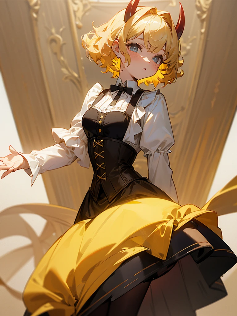 huge tit、A teenage girl、tight skirts、Sleeveless dress、a blond、short-hair、verd s eyes、Black pantyhose、opening legs、stiff nipple、slim thigh、
