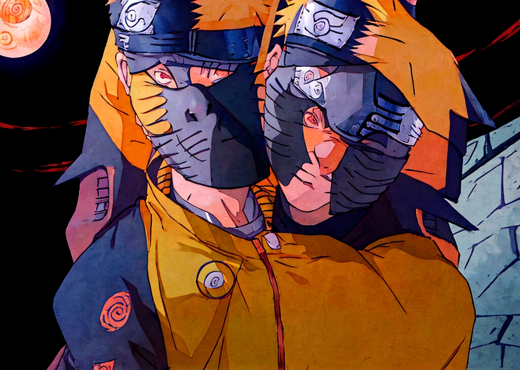 (((naruto character with akatsuki outfit))) smoking weed outside at night, on a full moon night. cena ultra wide 4k 90s