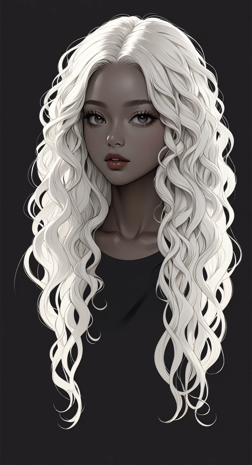 beautiful illustration, ultra-detailed, masterpiece, very long white hair, curly hair, wavy hair, afro curly hair