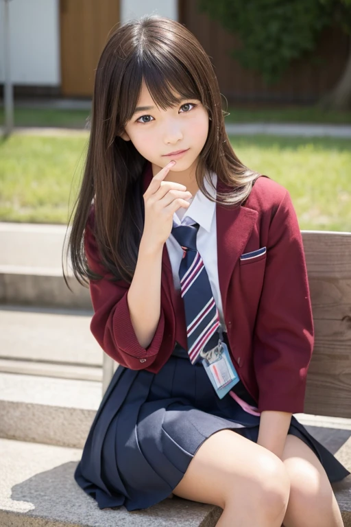 Japanese junior high school girls、Sitting upright