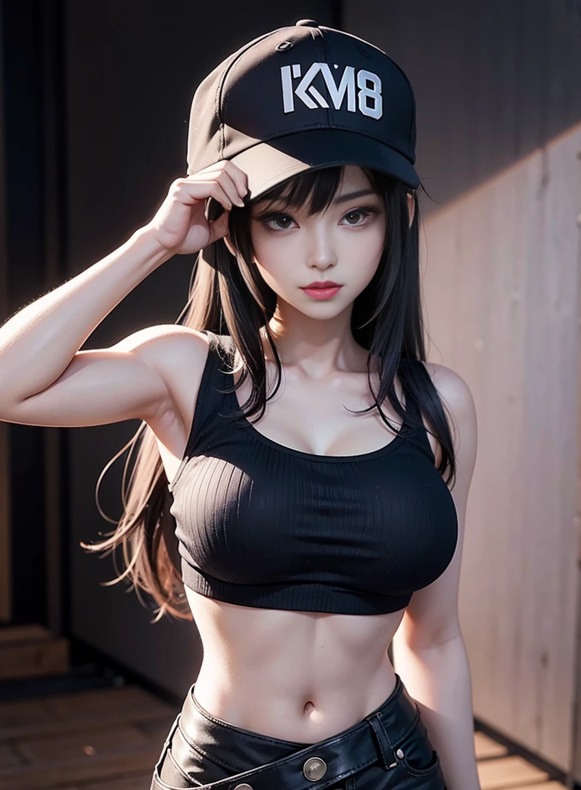 masterpiece, highest quality, pixiv, cool girl, the strongest sports girl, basketball, Popular Characters, baseball cap, Stylish sunglasses, Cute bra and panties, dark brown hair, curly hair, dull bangs, straight bangs, color contact lens eyes, gal, Improve、Heavy Big Tits、