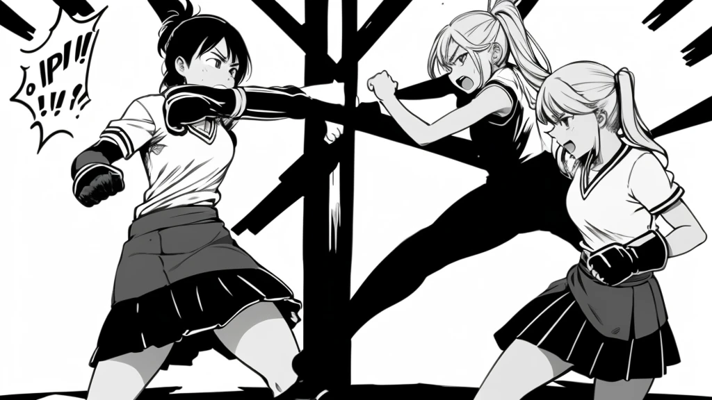 Story of two girls fighting in a class , girl  , angry face , punch , kick 