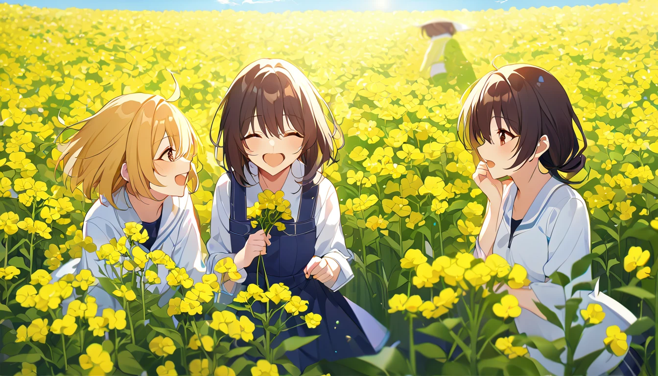 high resolution、Girls having fun in a rapeseed flower field。
Spring sunshine。