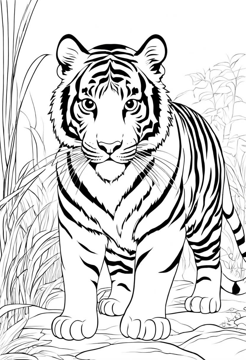 coloring page for kids, tiger