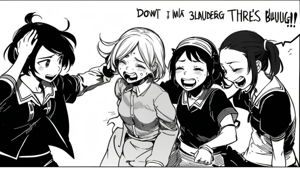 Group of girls bullying a girl , crying , laughing