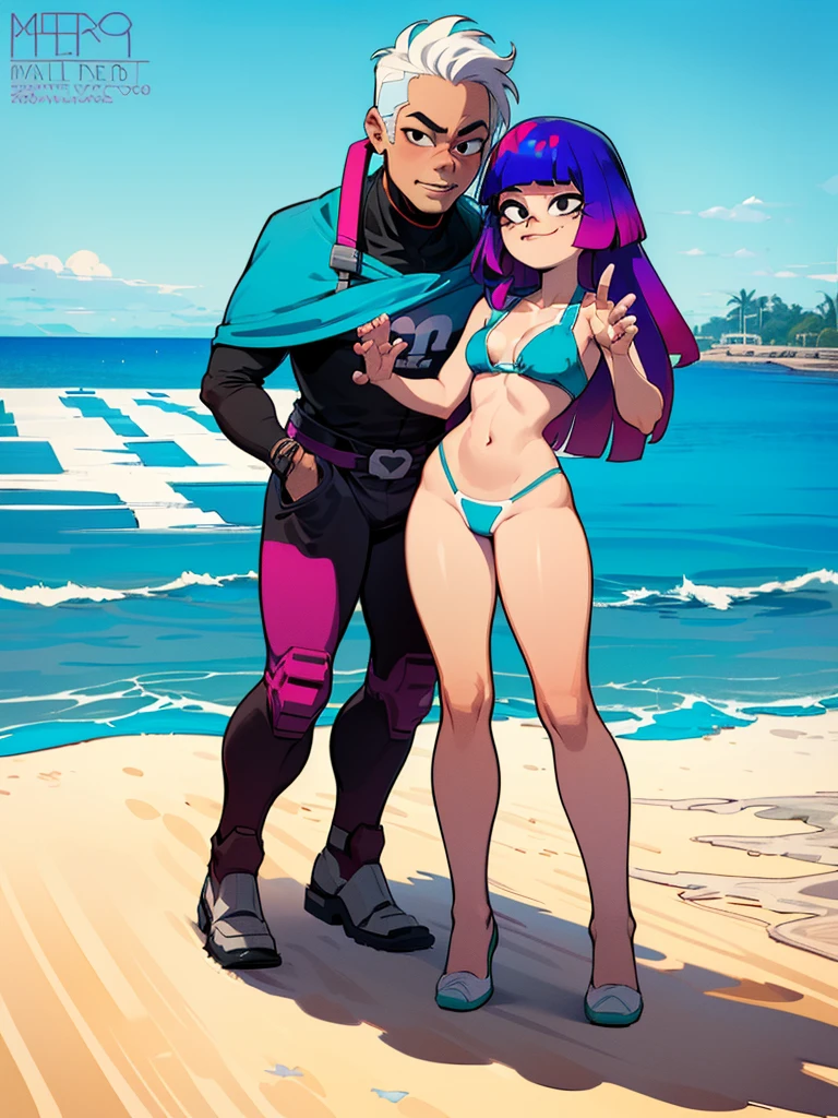 (My Hero Academia Style), (((Miko Kubota))), ((Glitch Techs)), ((Metal Bikini Armor)), (((Metal Bikini))), (((bikini armor))), ((sex pose)), (( (perfect anatomy))), (((perfect hands))), (((perfect face)), (((Full body photo:1.5))), (((Cowboy Shot))), (((beach background))), (((sea background))), 