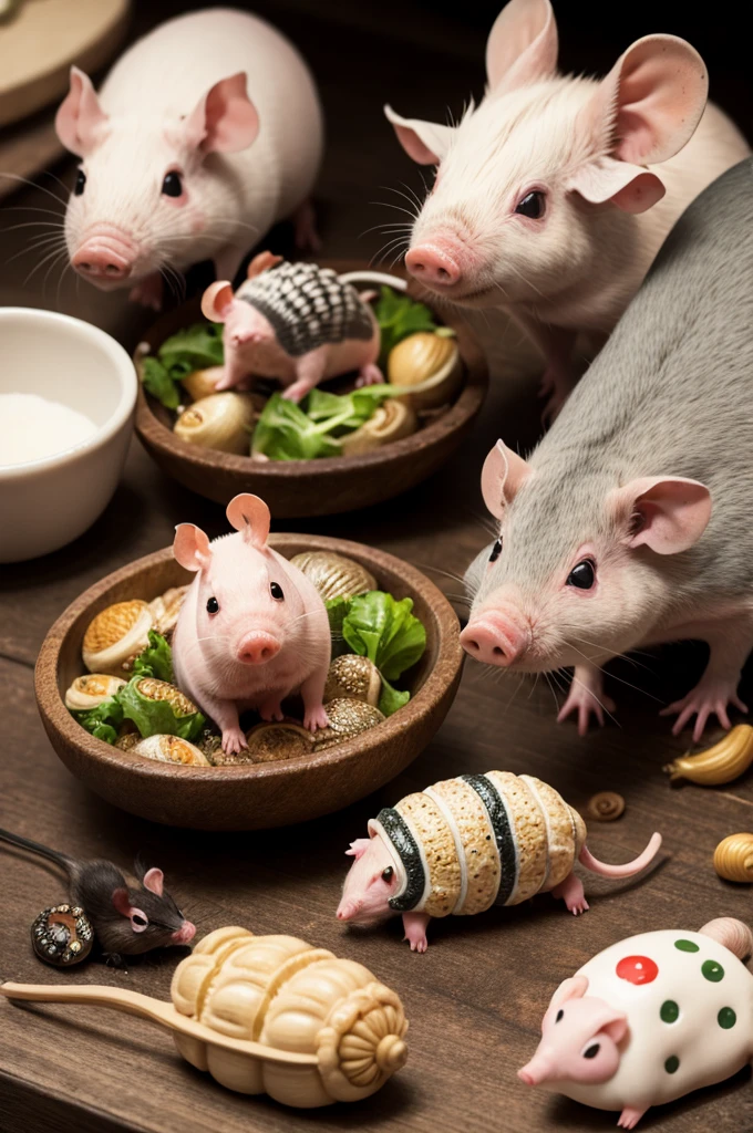 mouse, serpe, pig, escargot
