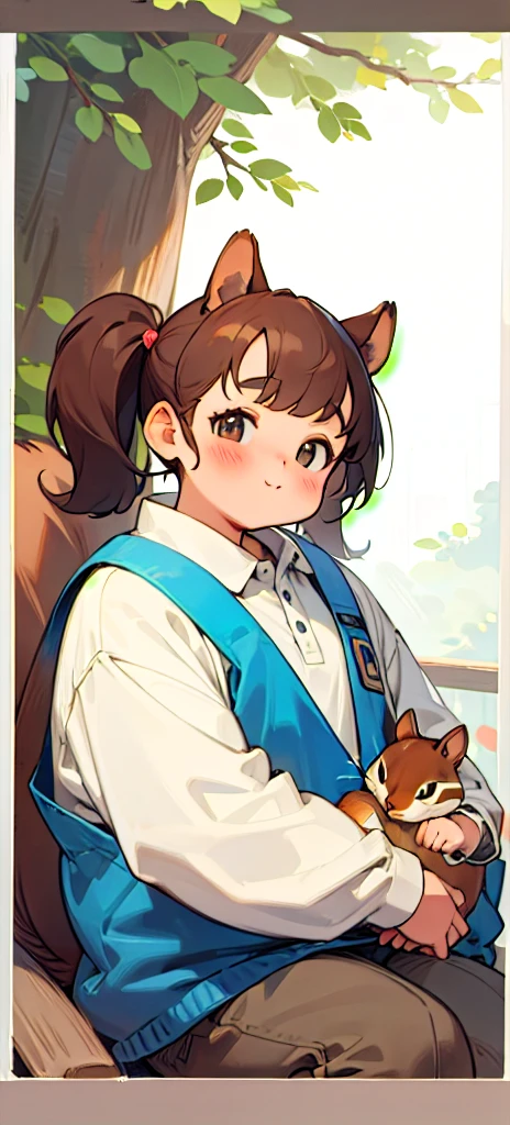 (masterpiece, Highest quality), squirrel, cute, Twin tails、Chubby