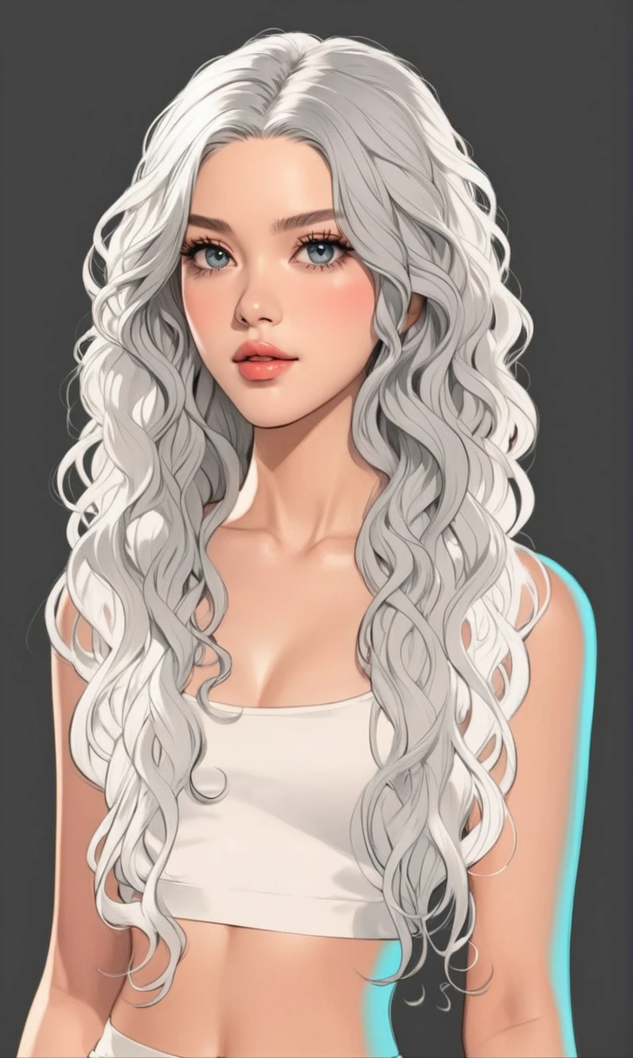 beautiful illustration, ultra-detailed, masterpiece, very long white hair, curly hair, wavy hair, afro curly hair