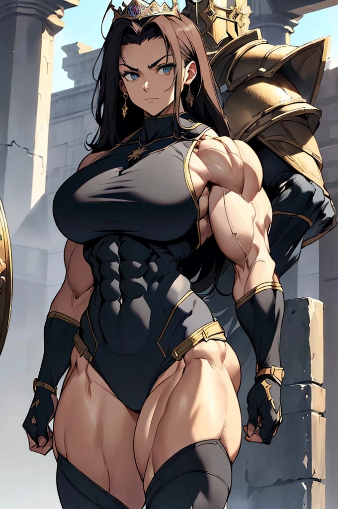 (Best lighting) , (Very intricate details) , 4K Integration, (Super fine CG: 1.2) , (8K: 1.2),(original), (masterpiece) , (Highest quality),(masterpiece:1.4),((Full images))、Anime-ish high quality,(masterpiece),masterpiece, Highest quality, Absurd,((Masterpiece, 4K, 8K, High resolution)),(masterpiece), (Highest quality), (Super detailed), (Very delicate and beautiful), ((Cowboy Shot)), 1 female,
((Female Bodybuilder:1.5)),((A woman with a muscular chest like a male bodybuilder)), Huge body、(A giant woman bigger than a building)、Fantasy、Woman with a height of 10 meters、((Beautiful woman)),((Woman warrior)),(((Full body image:1))),from frontknight girl,Brave and resolute attitude,((Metal armor)),(Plate Mail),((Metal armor shaped like pectoral and abdominal muscles)), ((Heavy armor)), Metal Reflection,Castle Background,Medieval streetscape,Fluttering Cloak、Brave pose,Strength and elegance,Solemn atmosphere,Powerful aura,((The Queen's Appearance))、Determined jawline,((The Strongest Queen of Mankind))、((Huge muscular physique)),(Protruding veins)、Raised trapezius muscle、very thick neck、((Strong arms with bulging biceps))、(A muscular chest)、Six-pack、((Thick, muscular legs))、Overflowing with incredible strength、((Muscles bulging out from under the force of force all over the body))、Graceful Movement,A commanding presence,Poses that show off their monstrous power,Dynamic configuration,Vibrant colors,Perfect balance,Light and shadow contrast,Down to the smallest thread,Sharpen highlights and shadows,Impressive level textures,Sharp focus,Rich and realistic backgrounds,Magnificence and grandeur,((The Mighty Queen)),((Queen of Superpowers)),((A powerful queen of dignity and grandeur)), Inspiring and majestic,Dignified and fierce,Guardian of the kingdom,Unstoppable courage,Divine Destiny,Indomitable spirit,Unforgettable beauty,Unwavering Strength