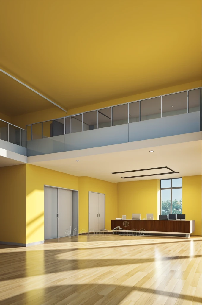 Reception of a company, light yellow background, without people, oficina realists, Realistic, 