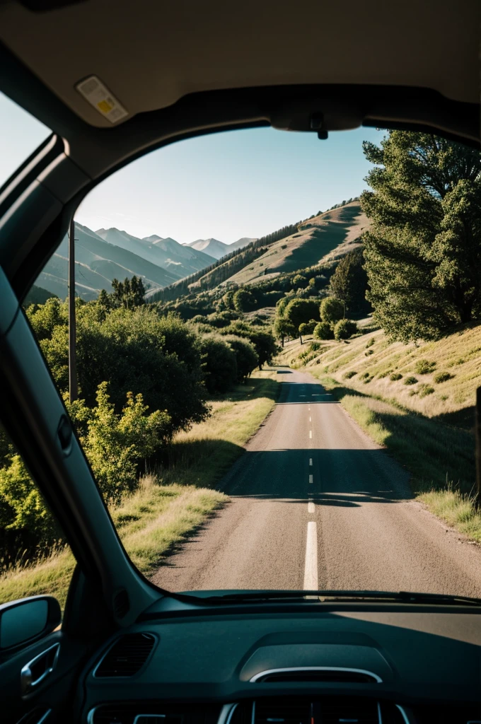 Landscape through a moving car