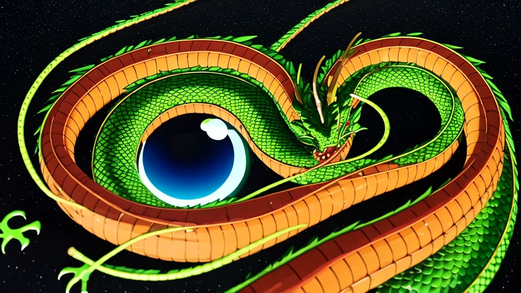 {{{masterpiece}}}, {{{best quality}}}, {{ultra-detailed}}, {illustration}, {{an extremely delicate and beautiful}}, (beautiful detailed eyes:1.6), extremely detailed face, 8k, anime face, Shenron(Dragon Ball), no humans, dragon, solo, dragon moustache, multiple arms, red eyes, serpentine dragon, brown horn, branching horns, scales, green scales, light yellow bellows, deep green dorsal fin, very very long torso, undulate the torso, tail stuck in ground, light diffused from the ground, Diffuse reflection, night