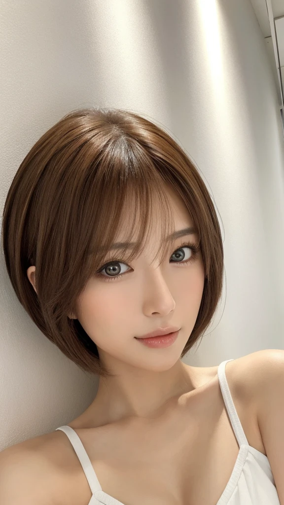 masterpiece、Highest quality、High resolution、Tabletop、wallpaper、Realistic、Bright lighting、Professional Lighting、Face Light、Smooth lighting、Japanese women、Adult、Beautiful woman、action、gravure、sexy、poor、so beautiful、Beautiful Skin、Beautiful and exquisite、Detailed face、slim、moderately、short hair、Brunette colored hair、Brown eyes、Looking into the camera、I have a sax