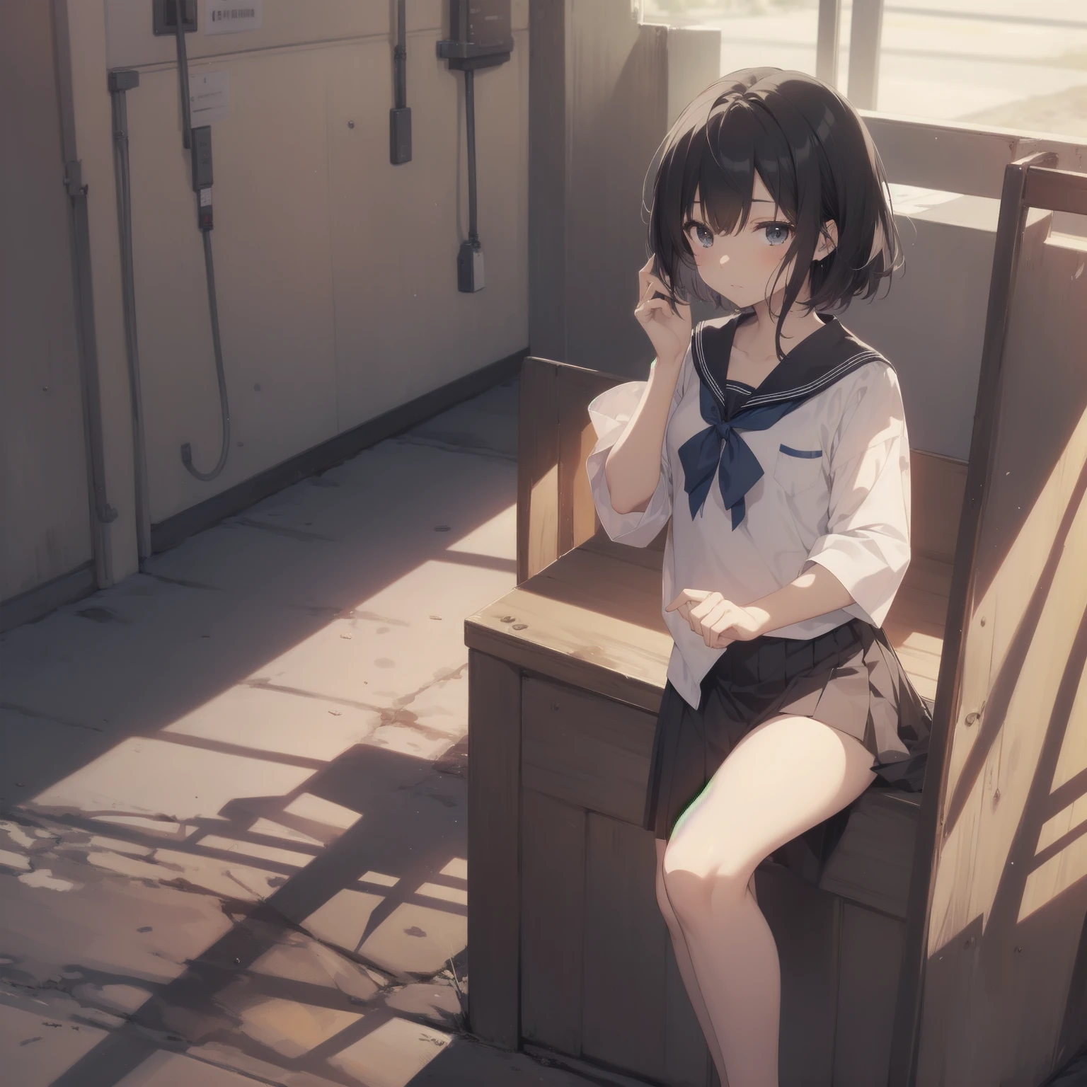 ultra-absurdres-Top quality by artist God, ultra-detailed, high resolution, anime moe artstyle, best anime 8k konachan wallpaper, pixiv contest winner, pool:2810, perfect anatomy,break, 1girl, (Please draw a girl walking sleepily to school alone. )break,(Solo,little female, 13-year-old:1.3),Full limbs, complete fingers,a junior high school student, (very short hair), short cut, flat chest, , small butt, small black eyes, beautiful detailed eyes, well-proportioned iris and pupils, expressive eyes, highres detailed hair, soft expression, salor school_uniform, sailor collar, serahuku, bow, pleated skirt,(Detailed Lighting), (Detailed background), in the School commute route. break,dewy skin, perspiration on the skin,skin texture, fine lines, pores, natural imperfections,light reflections, glossy skin, shiny skin,break, Best cinematic lighting powered by famous artist, 8k,beauty illustration,photoshop_(medium),very aesthetic,break,((artist:enkyo_yuuichirou )), artist:clamp ,artist:carnelian ,artist:kantoku ,
