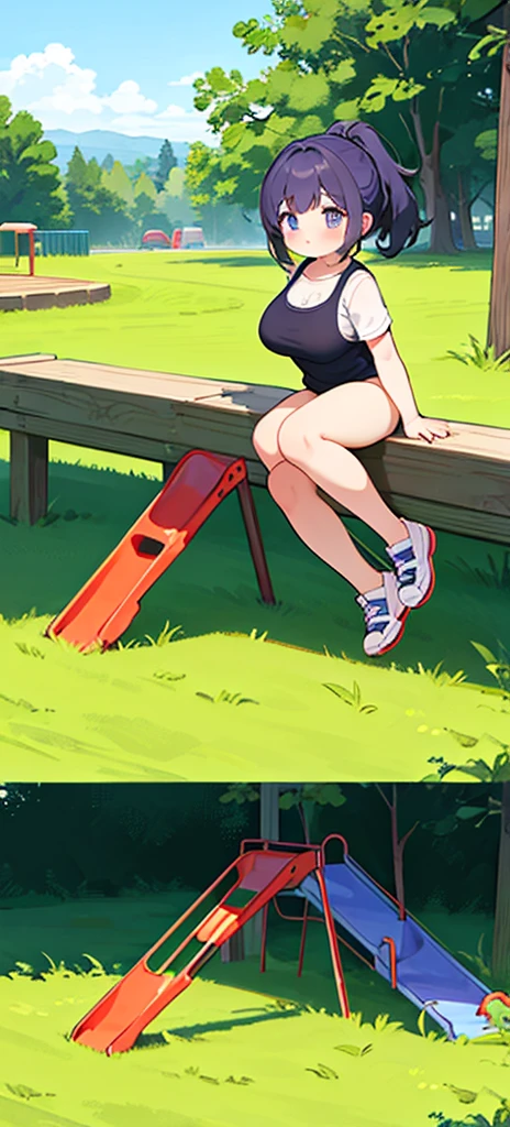 (masterpiece, Highest quality), Young Girl、Huge breasts、Playground equipment、low length
