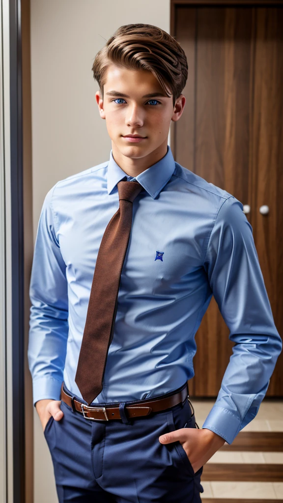 19 year old male wearing tie and lomg sleveed button up with belt and tucked in
4K HIGH REZ 

Physical Description: Brown colored hair and skinny build. 5"5 and 150 LB. Blue eyes. 

.