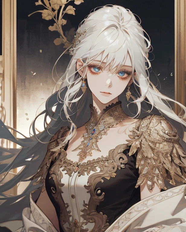 (Extremely Delicate and Beautiful:1.2), 8K ,(Masterpiece:1.0),(best_quality:1.0), 1girl, mature woman, complex details, enlarged textures, complex details, finely detailed eyes and detailed face, intricate details, white hair, (closed mouth), perfect eyes, equal eyes, (goddess), perfect body, extremely detailed