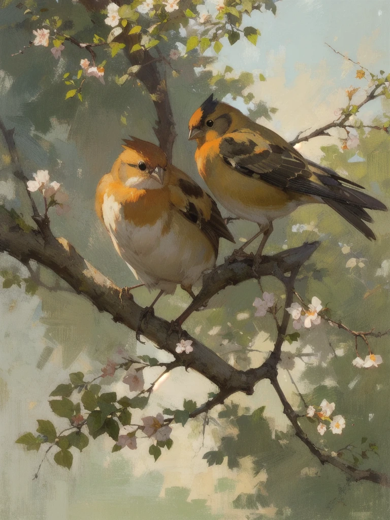 realistic, (best quality, masterpiece:1.3),Finch, branch,still_life, nature light