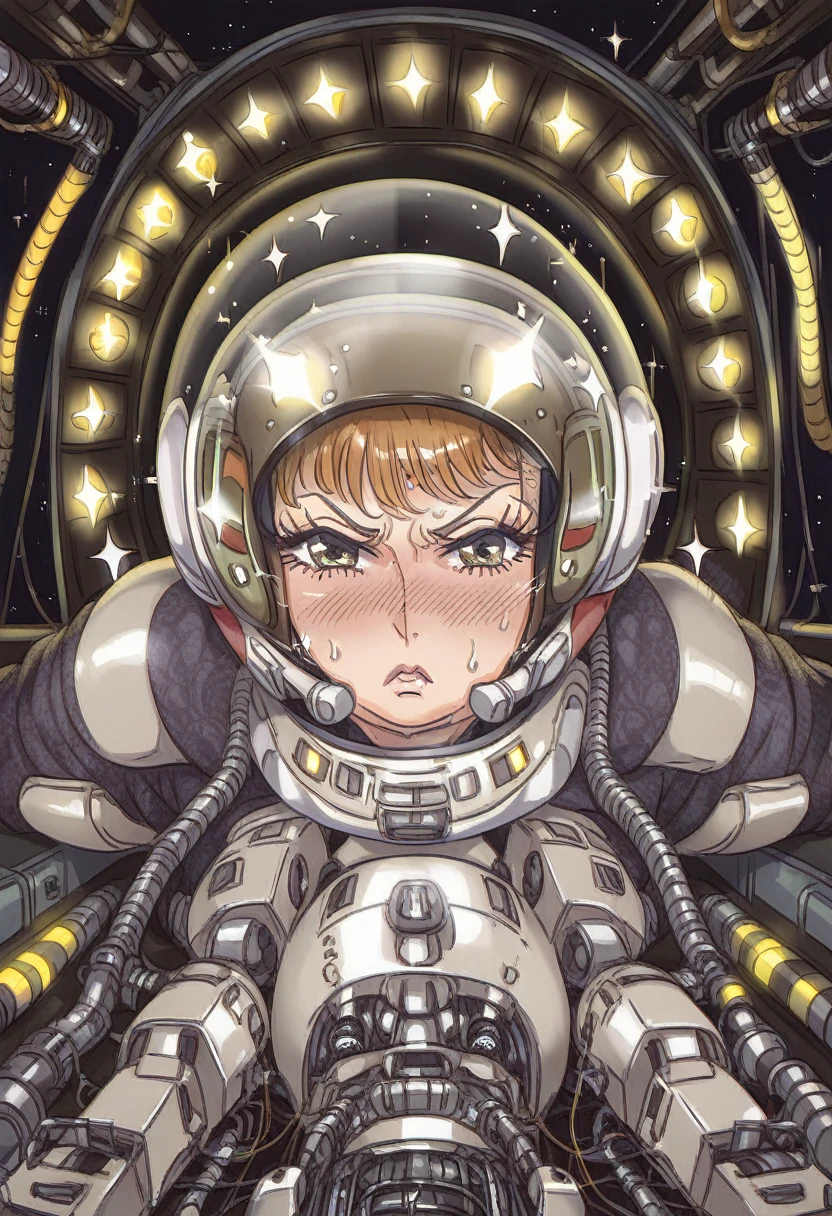 score_9, score_8_up, score_7_up, ((gothic vampire piloting in gothic spacecraft)), vintage anime, ((from below)), ((120 fov)), ((((gothic)) control panels)), ((mature)), (((gothic))), iridescent bodysuit, ((lace accessories)), ((pilot seat)), ((((lying back)) pose)), ((elegant)), (((serious tone))), futuristic, ((cockpit top control panel)), intricate control panel details, 1990s (style), [blushing], sweat, ((claustrophobic)), sparkles, screens, (pilot helmet), ((hands on controls)), ((cockpit lights)), fisheye view