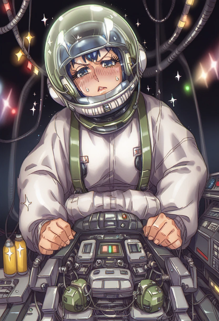 score_9, score_8_up, score_7_up, ((gothic vampire piloting in gothic spacecraft)), vintage anime, ((from below)), ((120 fov)), ((((gothic)) control panels)), ((mature)), (((gothic))), iridescent bodysuit, ((lace accessories)), ((pilot seat)), ((((lying back)) pose)), ((elegant)), (((serious tone))), futuristic, ((cockpit top control panel)), intricate control panel details, 1990s (style), [blushing], sweat, ((claustrophobic)), sparkles, screens, (pilot helmet), ((hands on controls)), ((cockpit lights)), fisheye view
