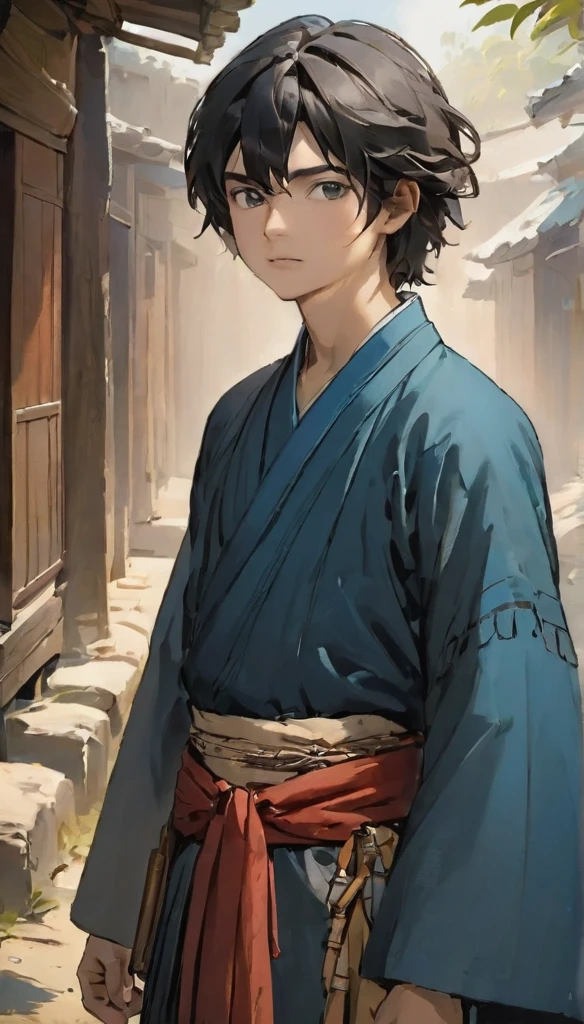 Sure, here is the detailed description in English:
**Cantanga (The Traveler)**:
- **Eyes**: Smoky black
- **Hair**: Black
- **Clothing**: Traditional Hachiru attire, ancient style
- **Accessories**: Straw hat that obscures his face, katana (sword) with black smoke powers
- **Background**: A mysterious traveler protecting an ancient village
**Jarmim (The Young Man)**:
- **Eyes**: Dark blue
- **Hair**: Dark blue
- **Clothing**: Traditional Hachiru attire, ancient style
- **Accessories**: Regular katana (sword)
- **Background**: A 15-year-old boy from the ancient village, curious about the traveler and his village's history
Both characters wear traditional Hachiru clothing, reflecting their ancient village's customs.