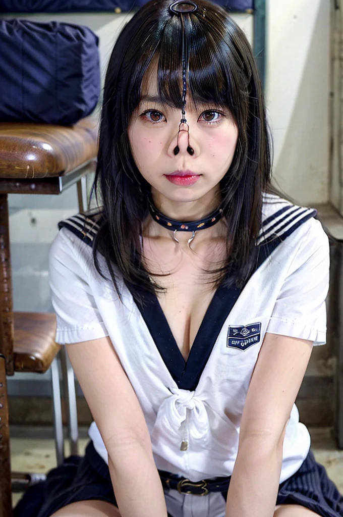 nsfw,(Highest quality:1.2),32k HDR,High resolution,(18-year-old female),((Glaring at the camera)),(Japanese women),(Tabletop:1.2, Highest quality:1.2),Japanese women,Flat bangs,Medium chest, Crouching posture,Squat with your feet apart,Show off your crotch,Beautiful Eyes,Detailed face,High quality eyes,Keep your eyes clearly focused,Nose and mouth,Face Focus,Super Face close-up gentle and charming Chinese beautiful woman, Delicate and sexy collarbone,Small Nose, Focus on the face, Face close-up, 超High resolution, Very detailed, Full body photo, Ultra-thin and transparent,Fresh and delicious, And see through,Straight long hair,Shaggy,Ahegao,Black Hair,Japanese women,Flat bangs,18-year-old ,Embarrassed face,shame,Blushing, ((Sailor suit, uniform, skirt, Leather Collar)),((Sit on a chair)),((Blonde,Shaggy)),((Collar with leash)),((Panties)),((classroom)),(Natural skin texture),bondage, Bondage, Bondage, transformation, Constraints, bound, Tied up, Constraintsされた腕, Constraintsされた手, 完全にConstraintsされた, Constraintsされた身体, bound with chains, bound hands, Blushing, Bondage outfit, Bondage,