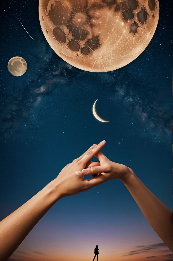 Female hand trying to reach the moon