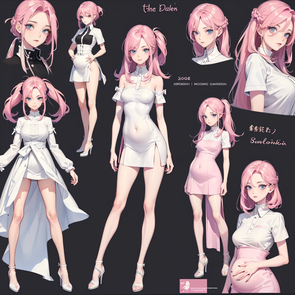 1girl,pink hair, open forehead, pregnant housewife, in the kitchen, blue eyes, slim waist, 20 years old, long legs, adult, correct anatomy, best quality, detailed eyes, high-quality hair, 2 eyes, 2 hands, correct leg anatomy, 2 legs, correct hand anatomy, long eyelashes, beautiful lips, lots of details, an adult beauty