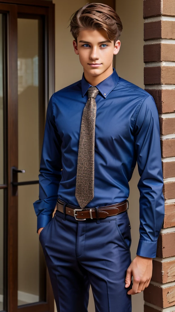 19 year old male wearing tie and lomg sleveed button up with belt and tucked in
4K HIGH REZ 

Physical Description: Brown colored hair and skinny build. 5"5 and 150 LB. Blue eyes. 

.