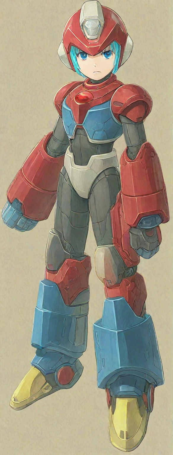 Hiroyuki Kitazume artstyle, Hiroyuki Kitazume style, 1boy, solo, hardboiled, reploid, The image showcases several iterations of the character Megaman X in his design from "Mega Man X8". This character, a Reploid, features a sleek, futuristic design with a predominantly blue color scheme and light blue highlights. The first design shows a rounded, simplistic form, emphasizing a youthful and approachable appearance. The second design introduces angular features, giving him a tougher and more mature look. The third design further enhances these aspects with added armor details and more defined muscle structure, highlighting his combat-ready nature. The side profiles show his helmet with a red gem centerpiece and intricate arm and leg armor details. The overall art style is dynamic, with clean lines and a mix of soft and hard shading to emphasize his mechanical yet heroic qualities.
AI art prompts:
- "Futuristic Reploid, Megaman X design, blue and light blue color scheme, sleek and dynamic design, detailed armor, combat-ready, heroic stance, clean lines, mix of soft and hard shading."
- "Megaman X Reploid character design, angular features, youthful and approachable appearance, futuristic armor, red gem centerpiece, intricate details, heroic and combat-ready."
- "Reploid hero, sleek and futuristic, blue armor, light blue highlights, dynamic design, side profiles, detailed helmet, clean lines, soft and hard shading., in kinu-sensei artstyle