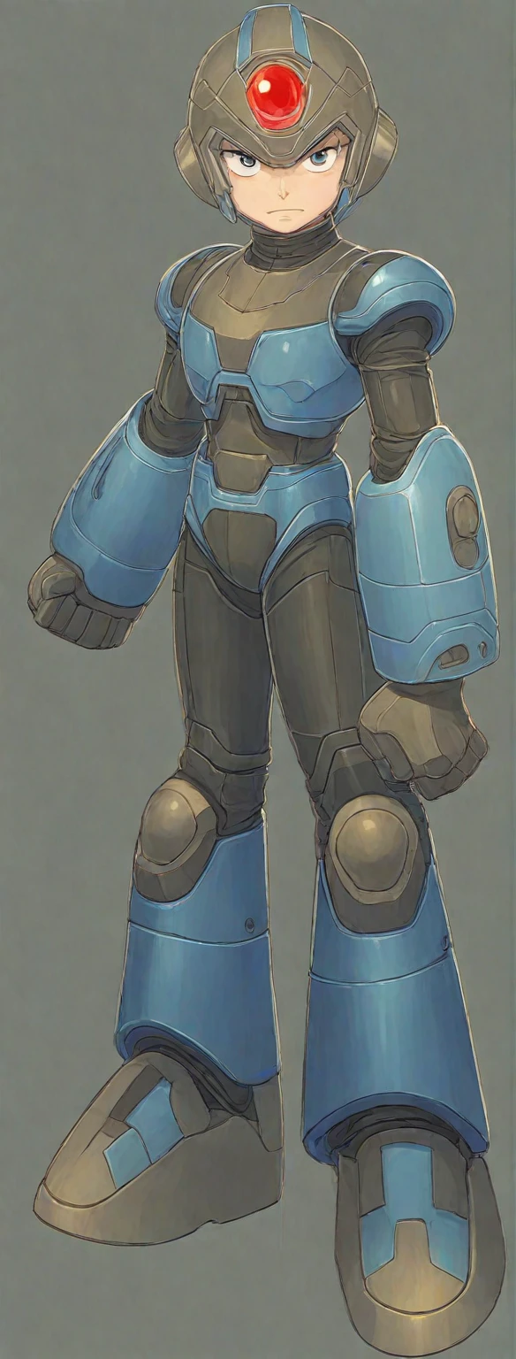 Hiroyuki Kitazume artstyle, Hiroyuki Kitazume style, 1boy, solo, hardboiled, reploid, The image showcases several iterations of the character Megaman X in his design from "Mega Man X8". This character, a Reploid, features a sleek, futuristic design with a predominantly blue color scheme and light blue highlights. The first design shows a rounded, simplistic form, emphasizing a youthful and approachable appearance. The second design introduces angular features, giving him a tougher and more mature look. The third design further enhances these aspects with added armor details and more defined muscle structure, highlighting his combat-ready nature. The side profiles show his helmet with a red gem centerpiece and intricate arm and leg armor details. The overall art style is dynamic, with clean lines and a mix of soft and hard shading to emphasize his mechanical yet heroic qualities.

AI art prompts:
- "Futuristic Reploid, Megaman X design, blue and light blue color scheme, sleek and dynamic design, detailed armor, combat-ready, heroic stance, clean lines, mix of soft and hard shading."
- "Megaman X Reploid character design, angular features, youthful and approachable appearance, futuristic armor, red gem centerpiece, intricate details, heroic and combat-ready."
- "Reploid hero, sleek and futuristic, blue armor, light blue highlights, dynamic design, side profiles, detailed helmet, clean lines, soft and hard shading., in kinu-sensei artstyle