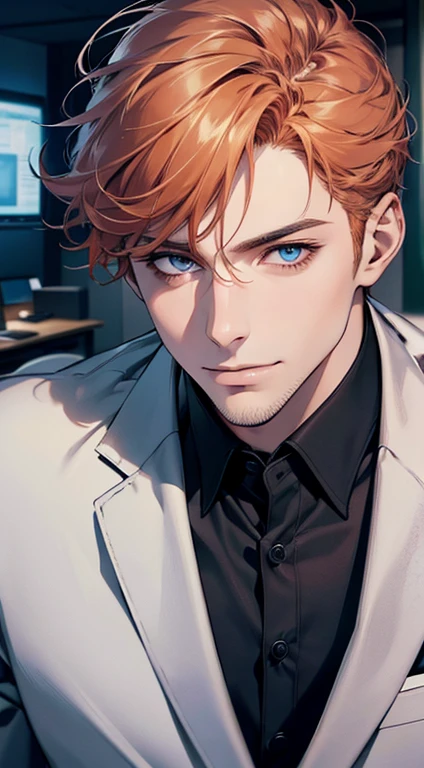 (best quality,4k,8k,highres,masterpiece:1.2),ultra-detailed,(realistic,photorealistic,photo-realistic:1.37),1 man,31 years old,mature man,very handsome,without expression,smile,short grey b
Orange hair,blue eyes,penetrating gaze,perfect face without errors,imposing posture,businessman,office background,cinematic lighting,hdr image