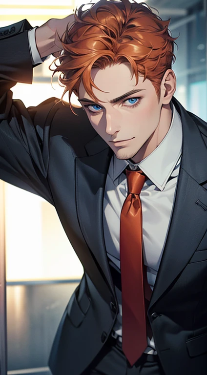 (best quality,4k,8k,highres,masterpiece:1.2),ultra-detailed,(realistic,photorealistic,photo-realistic:1.37),1 man,31 years old,mature man,very handsome,without expression,smile,short grey b
Orange hair,blue eyes,penetrating gaze,perfect face without errors,imposing posture,businessman,office background,cinematic lighting,hdr image