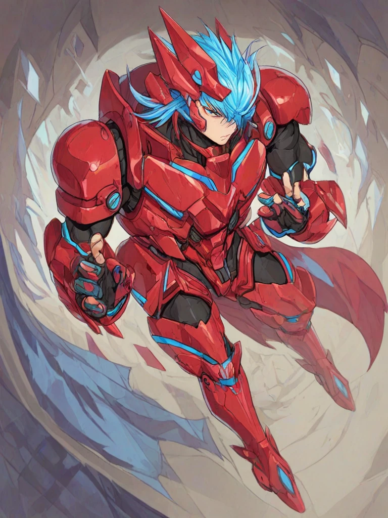 Hiroyuki Kitazume artstyle, Hiroyuki Kitazume style, 1boy, solo, hardboiled, reploid, The image showcases several iterations of the character Megaman X in his design from "Mega Man X8". This character, a Reploid, features a sleek, futuristic design with a predominantly blue color scheme and light blue highlights. The first design shows a rounded, simplistic form, emphasizing a youthful and approachable appearance. The second design introduces angular features, giving him a tougher and more mature look. The third design further enhances these aspects with added armor details and more defined muscle structure, highlighting his combat-ready nature. The side profiles show his helmet with a red gem centerpiece and intricate arm and leg armor details. The overall art style is dynamic, with clean lines and a mix of soft and hard shading to emphasize his mechanical yet heroic qualities. AI art prompts: - "Futuristic Reploid, Megaman X design, blue and light blue color scheme, sleek and dynamic design, detailed armor, combat-ready, heroic stance, clean lines, mix of soft and hard shading." - "Megaman X Reploid character design, angular features, youthful and approachable appearance, futuristic armor, red gem centerpiece, intricate details, heroic and combat-ready." - "Reploid hero, sleek and futuristic, blue armor, light blue highlights, dynamic design, side profiles, detailed helmet, clean lines, soft and hard shading., in kinu-sensei artstyle