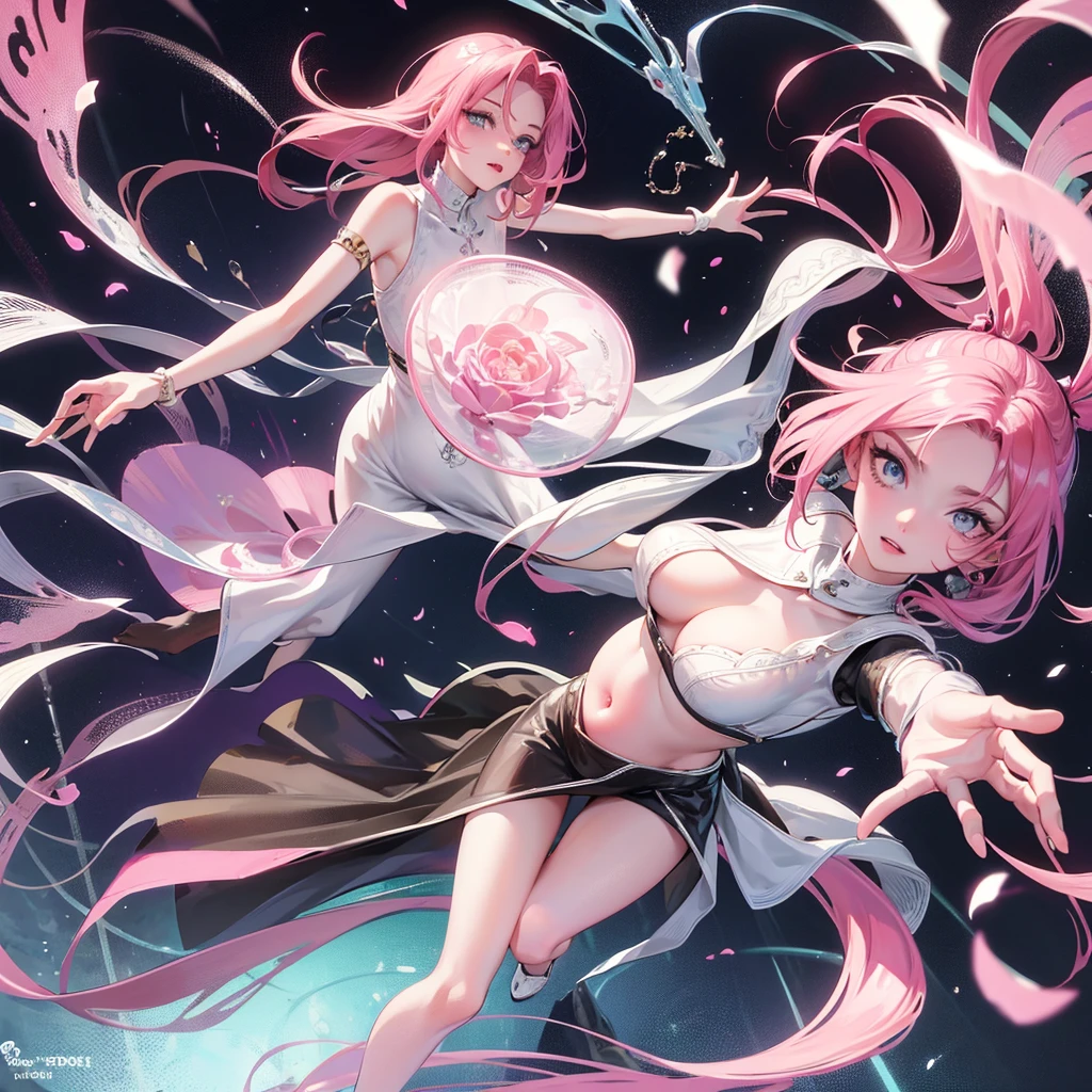 1girl,pink hair, open forehead, pregnant housewife, in the kitchen, blue eyes, slim waist, 20 years old, long legs, adult, correct anatomy, best quality, detailed eyes, high-quality hair, 2 eyes, 2 hands, correct leg anatomy, 2 legs, correct hand anatomy, long eyelashes, beautiful lips, lots of details, an adult beauty