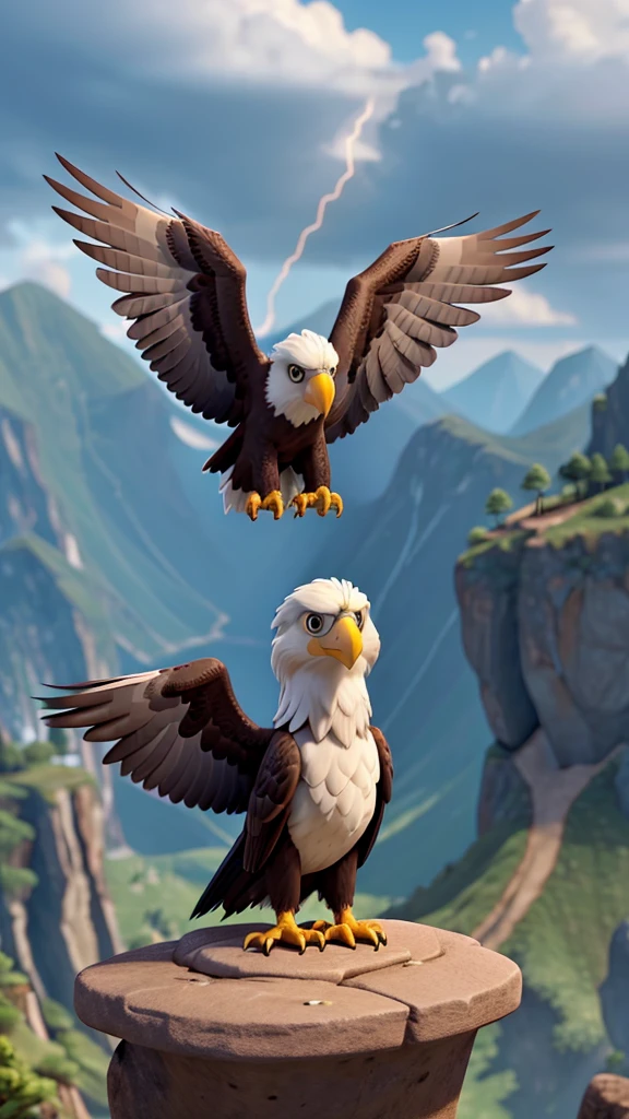 A young eagle at the base of a mountain, then climbing to the top facing storms, and finally spreading your wings and flying high in the sky. 9:16 8k UHD-IHD 
