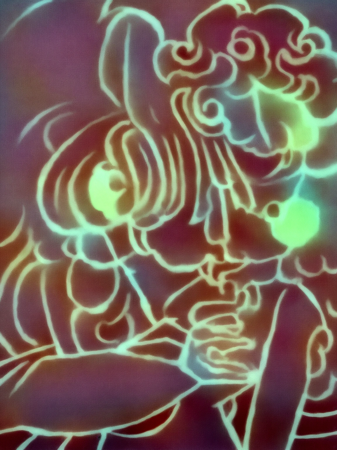 anime boy leaning on his arm, ((red curly hair )), praise artstyle, praise feel, cute anime pose, praise portrait, thoughtful pose, lo-fi illustration style, in the art style of 80s anime, praise art, praise, they be colors, they be, inspired by Bian Shoumin, official fanart