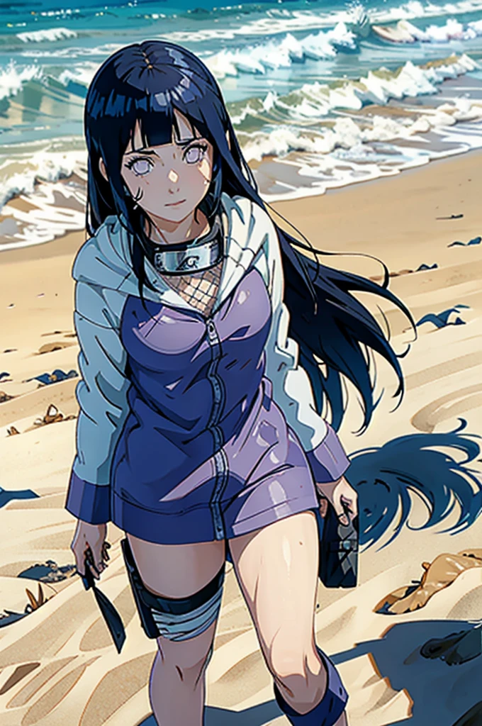 Hinata naked on the beach masturbating with a rubber dick
