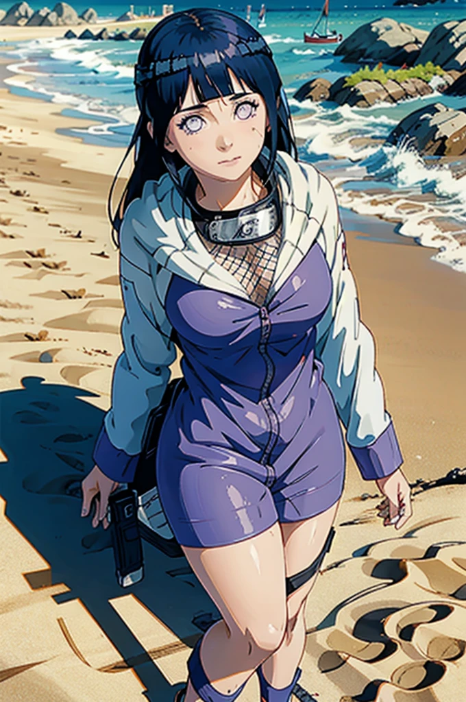 Hinata naked on the beach masturbating with a rubber dick
