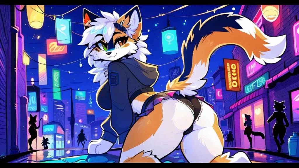 by Kilinah, de Coffeesoda, by hioshiru, by Kilinah, uploaded e621, appealing and detailed portrait of a woman (((female))) anthro cat boy, Zenemic Lighting, seducer, bl, cat boy, thick-thighs, large breasted, all-body, appealing, Messy hair, chestnut hair, eye white, thick, standing alone, standing, long hair, 2 tone hair ((orange | black)), cat boy ears, hiten, hiten, thick-thighs, Calico cat boy, heterochromia ((putridity | blue)), moletom black, black skirt, dark alley, he finished, detailed sweatshirt, huge boobies, thick-thighs, dog collar, huge ass, Small panties, tight bra, full of semen, exposed