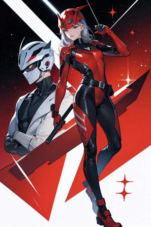 Agent Red, like Agents Blue and Yellow, wears a face covering helmet with silver mechanical features on the bottom, including two antennae like points at the ears. She also wears a full body suit with silver bands on the upper chest and shoulders and a silver belt, the silver bands on the chest and belt have a W on both. The bodysuit and the helmet are both colored red with darker red patches on the inner arms and sides. The suits also have black stripes on various spots and triangle shaped logos with two W's on the shoulders. SPARKLE; GLITTER