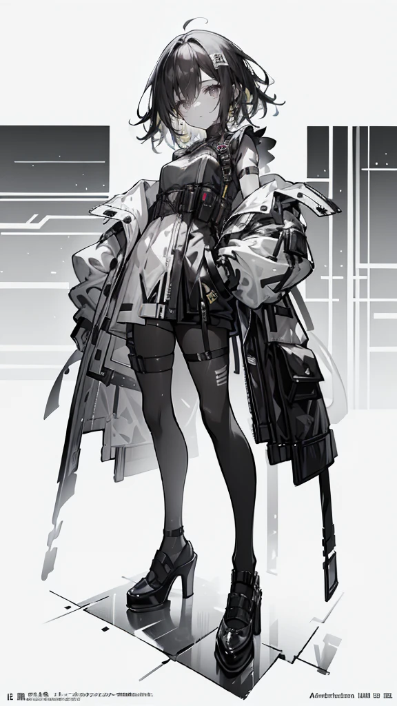 1 girl, short yellow hair, cyberpunk, Alice in Wonderland, black high heels, hand in pocket, best quality, 4k, 8k, highres, masterpiece:1.2, ultra-detailed, realistic, photorealistic, photo-realistic:1.37, HDR, UHD, studio lighting, ultra-fine painting, sharp focus, physically-based rendering, extreme detail description, professional, vivid colors, bokeh, concept art