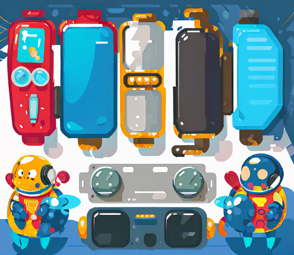 Vector，manual，No steps，High quality，Award-winning，Competition Picture， Space suit man cartoon， Heavy Line Drawing,Vehicles with steering wheels, Fusion Mecha Parts, highly detailed panel cuts,线条分割成Different colored tiles，Different colored tiles，Color blocks，Bright colors，Vibrant colors，Color contrast，Pictures with high color purity，Tianhe Logo，Mechanical car frame，There is a mechanical gripper in front of the car，Space suit，astronaut，Oxygen backpack，Oxygen tubes，Space suit pressure tube，finger，Reference black wireframe,