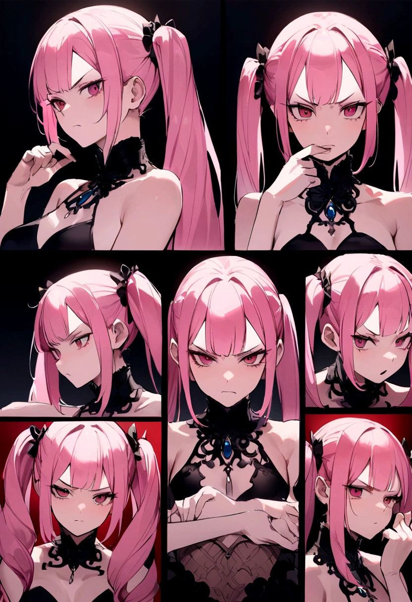 With one hand over his mouth、I see、Pink Hair Woman、Twin tails、nod、Serious expression、consent