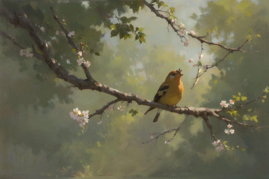 realistic, (best quality, masterpiece:1.3),Finch, branch,still_life, nature light