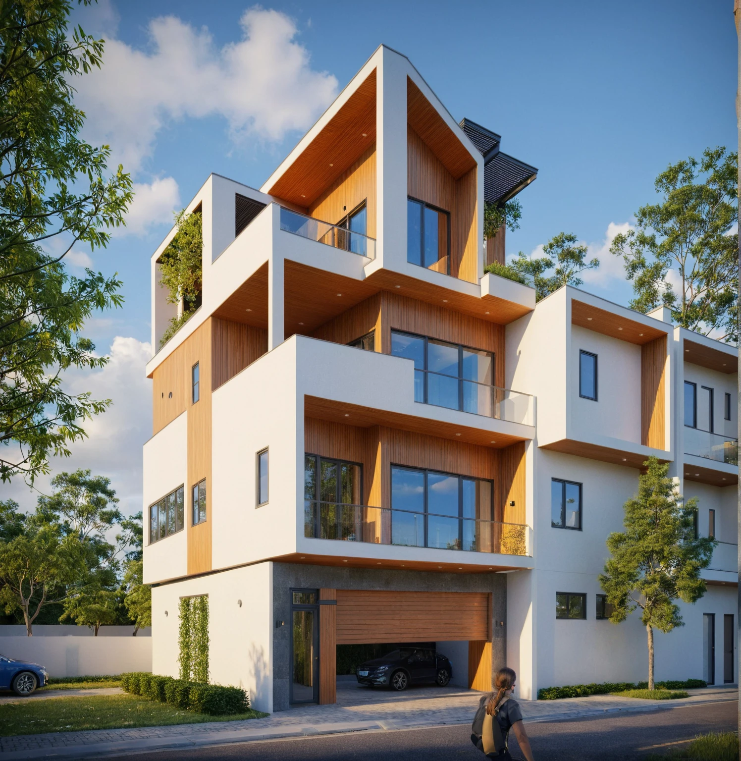 Raw photo,Masterpiece, high quality, best quality, authentic, super detail,
exterior, outdoors, house style modern on the street, glass windows, gate, wooden ceiling,
road,pavement, trees, sky, cloud, (daylight:1.1)