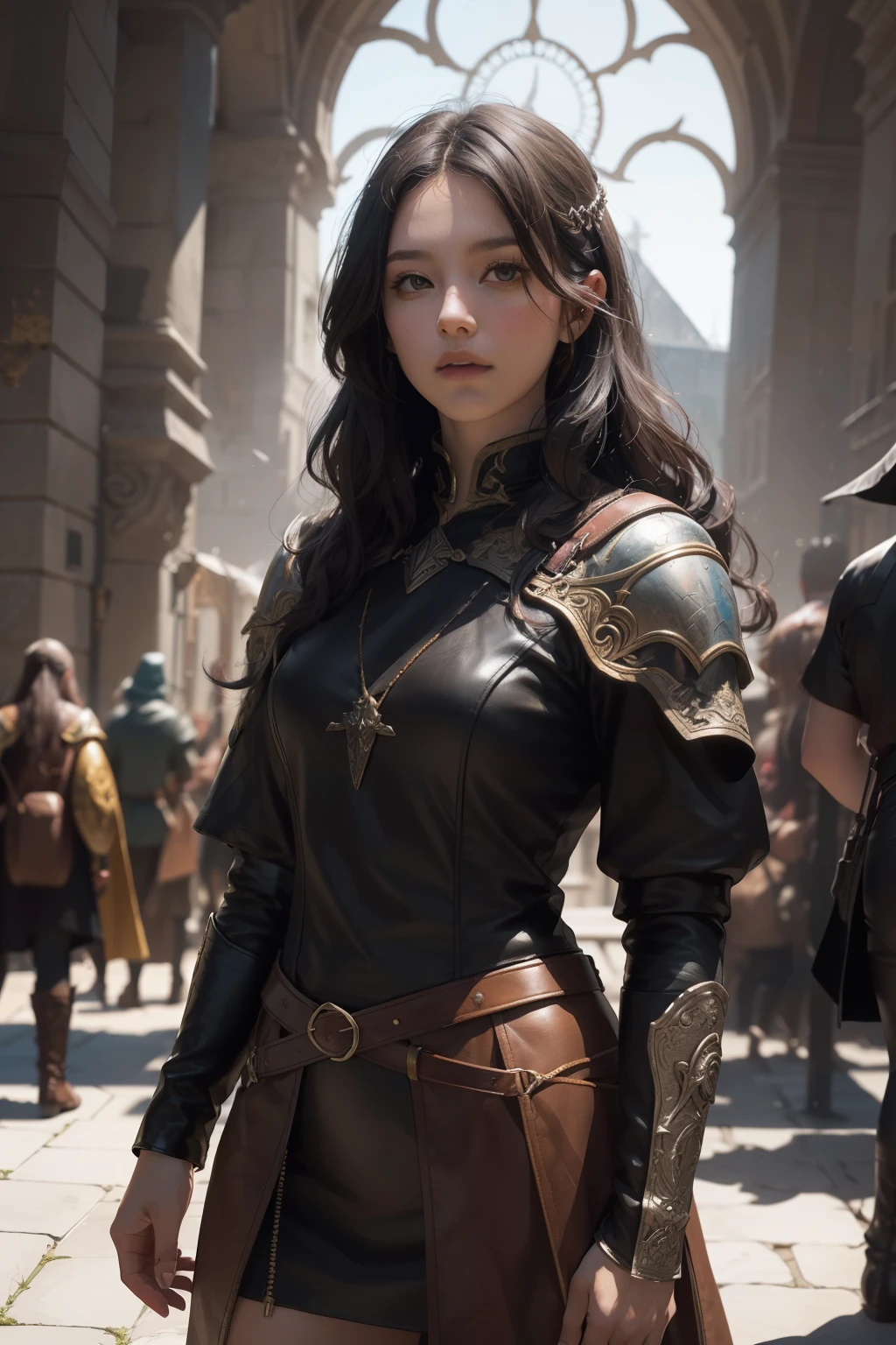 ((best qualityer)), ((work of art)), (detailded), high qualiy, 8K Ultra-HD, 1 medieval fantasy RPG adventurer similar to the works of JRR TOLKIEN, black curly hair,leather clothing details,clear lighting, detailed shadows